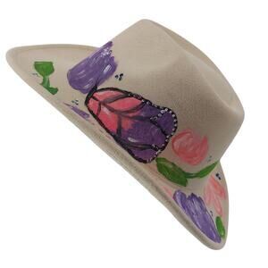 Felt Fiesta Painted Cowboy Hat Beige Purple Butterfly Pink OS